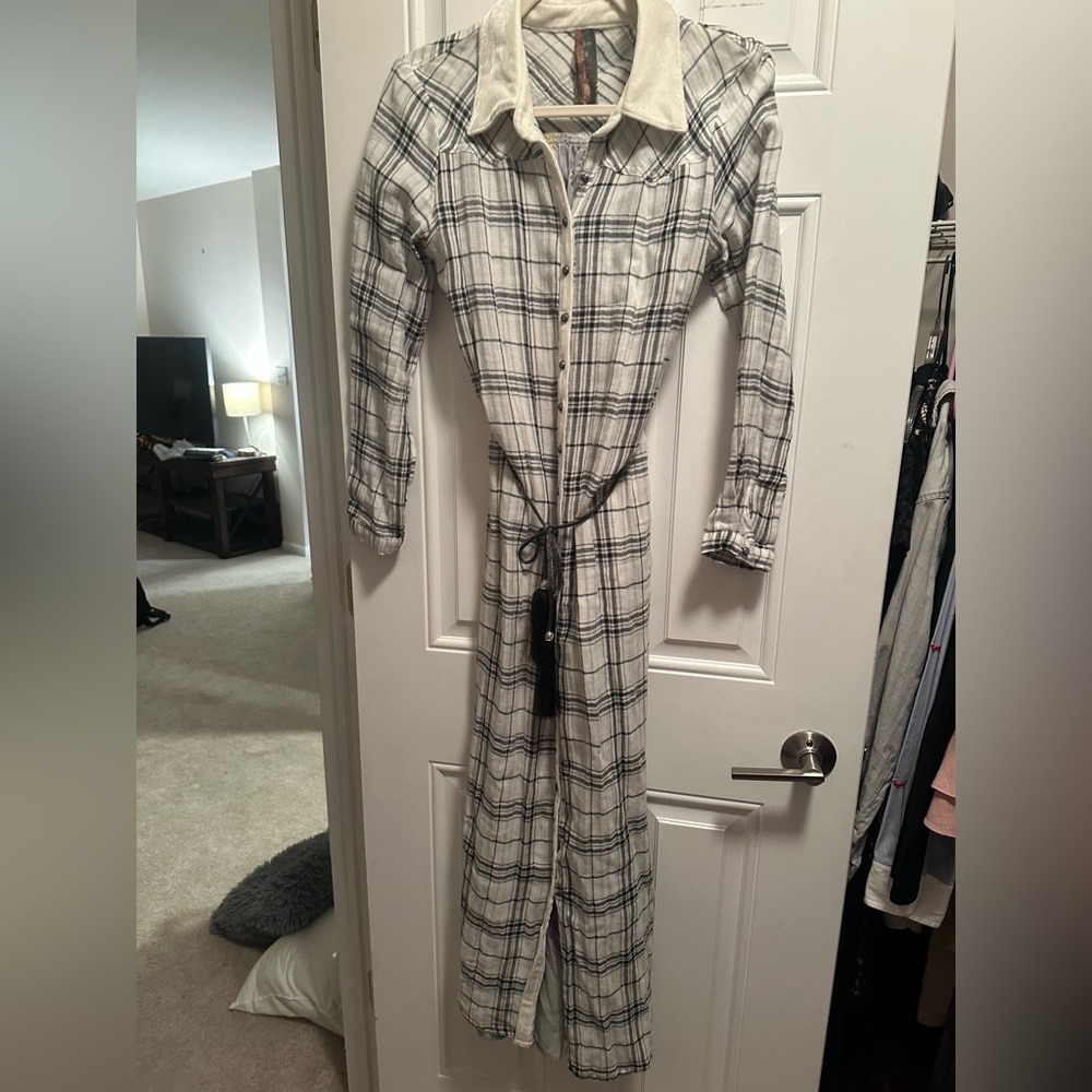 Aratta Silent Journey Plaid Duster Shirt Maxi Dress XS - Picture 1 of 5